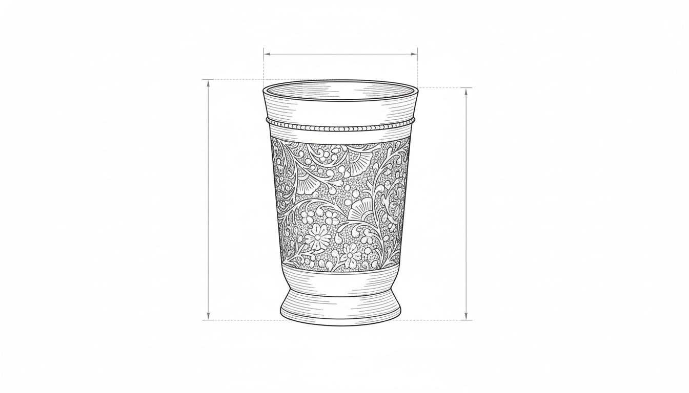 Brass Glass - Engraved Design dimensions diagram - Viviana London artisan product specification